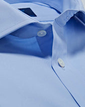 Contemporary Fit Plain Cotton Poplin Shirt With Cut Away Collar Two Button Cuff