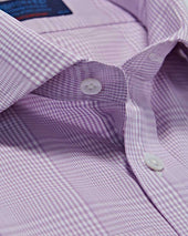 Contemporary Fit Lilac Prince Of Wales Check Cotton Shirt With Cut Away Collar Two Button Cuff
