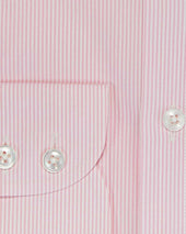 Contemporary Fit Pink Fine Bengal Stripe Cotton Poplin Shirt With Cut Away Collar Two Button Cuff