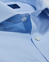 Contemporary Fit Fine Bengal Stripe Cotton Poplin Shirt With Cut Away Collar Double Cuff