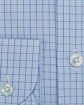 Contemporary Fit Navy Grid Check Cotton Shirt With Cut Away Collar Two Button Cuff