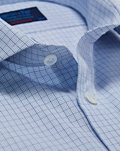 Contemporary Fit Navy Grid Check Cotton Shirt With Cut Away Collar Two Button Cuff