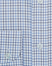 Contemporary Fit Navy Twill Check Cotton Shirt With Cut Away Collar Two Button Cuff