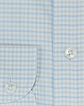 Contemporary Fit Grey Twill Check Cotton Shirt With Cut Away Collar Two Button Cuff