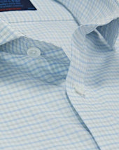 Contemporary Fit Grey Twill Check Cotton Shirt With Cut Away Collar Two Button Cuff