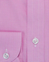 Contemporary Fit Lilac Micro Check Cotton Shirt With Cut Away Collar Two Button Cuff