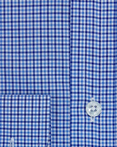 Contemporary Fit Sky Blue Grid Check Cotton Shirt With Cut Away Collar Two Button Cuff
