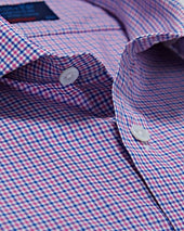 Contemporary Fit Lilac Blue Grid Check Cotton Shirt With Cut Away Collar Two Button Cuff