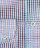 Contemporary Fit Red Navy Grid Check Cotton Shirt With Cut Away Collar Two Button Cuff