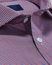 Contemporary Fit Red Blue White Check Cotton Shirt With Cut Away Collar Two Button Cuff