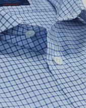 Contemporary Fit Navy Check Cotton Shirt With Cut Away Collar Two Button Cuff