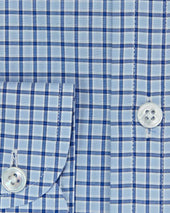 Contemporary Fit Navy Check Cotton Shirt With Cut Away Collar Two Button Cuff