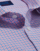 Contemporary Fit Pink Check Cotton Shirt With Cut Away Collar Two Button Cuff