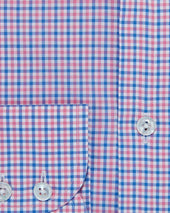 Contemporary Fit Pink Check Cotton Shirt With Cut Away Collar Two Button Cuff