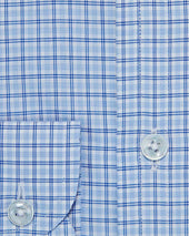 Contemporary Fit Navy Sky Check Cotton Shirt With Cut Away Collar Two Button Cuff