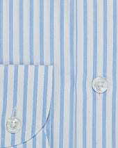 Contemporary Fit Light Grid Stripe Cotton Shirt With Cut Away Collar Two Button Cuff