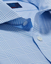 Contemporary Fit Light Prince Of Wales Check Cotton Shirt With Cut Away Collar Two Button Cuff