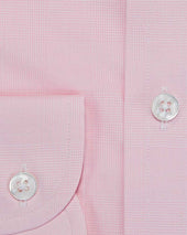 Contemporary Fit Pink Prince Of Wales Check Cotton Poplin Shirt With Cut Away Collar And Two Button Cuff