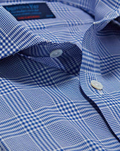 Contemporary Fit Prince Of Wales Check Cotton Shirt With Cut Away Collar Two Button Cuff