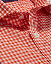 Contemporary Fit Gingham Check Cotton Poplin Shirt With Cut Away Collar Two Button Cuff