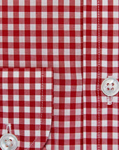 Contemporary Fit Red Gingham Check Cotton Poplin Shirt With Cut Away Collar Two Button Cuff