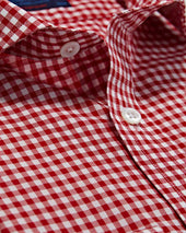 Contemporary Fit Red Gingham Check Cotton Poplin Shirt With Cut Away Collar Two Button Cuff
