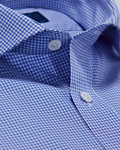 Contemporary Fit Fine Check Cotton Shirt With Cut Away Collar Two Button Cuff