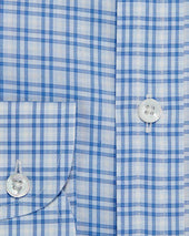 Contemporary Fit Double Overcheck Cotton Shirt With Cut Away Collar Two Button Cuff