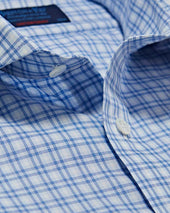 Contemporary Fit Double Overcheck Cotton Shirt With Cut Away Collar Two Button Cuff