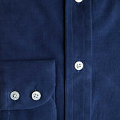 Contemporary Fit Dark Blue Fine Corduroy Shirt With Button Down Collar Two Button Cuff