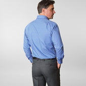 Contemporary Fit Dark Blue Narrow Check Cotton Shirt With Cut Away Collar Two Button Cuff