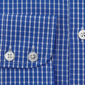 Contemporary Fit Dark Blue Narrow Check Cotton Shirt With Cut Away Collar Two Button Cuff
