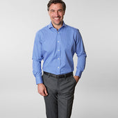 Contemporary Fit Dark Blue Narrow Check Cotton Shirt With Cut Away Collar Two Button Cuff