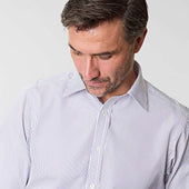 Contemporary Fit Dark Blue Pinstripe Cotton Shirt With Classic Collar Double Cuff