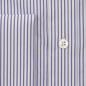 Contemporary Fit Dark Blue Pinstripe Cotton Shirt With Classic Collar Double Cuff