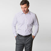 Contemporary Fit Dark Blue Pinstripe Cotton Shirt With Classic Collar Double Cuff