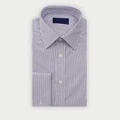 Contemporary Fit Dark Blue Pinstripe Cotton Shirt with Classic Collar & Double Cuff
