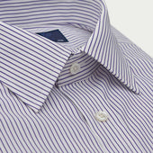 Contemporary Fit Dark Blue Pinstripe Cotton Shirt With Classic Collar Double Cuff