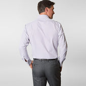 Contemporary Fit Dark Blue Pinstripe Cotton Shirt With Classic Collar Double Cuff