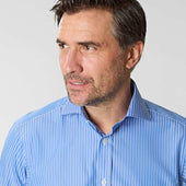 Contemporary Fit Dark White Fine Stripe Sea Island Quality Cotton Shirt With Cut Away Collar Double Cuff