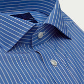 Contemporary Fit Dark White Fine Stripe Sea Island Quality Cotton Shirt With Cut Away Collar Double Cuff