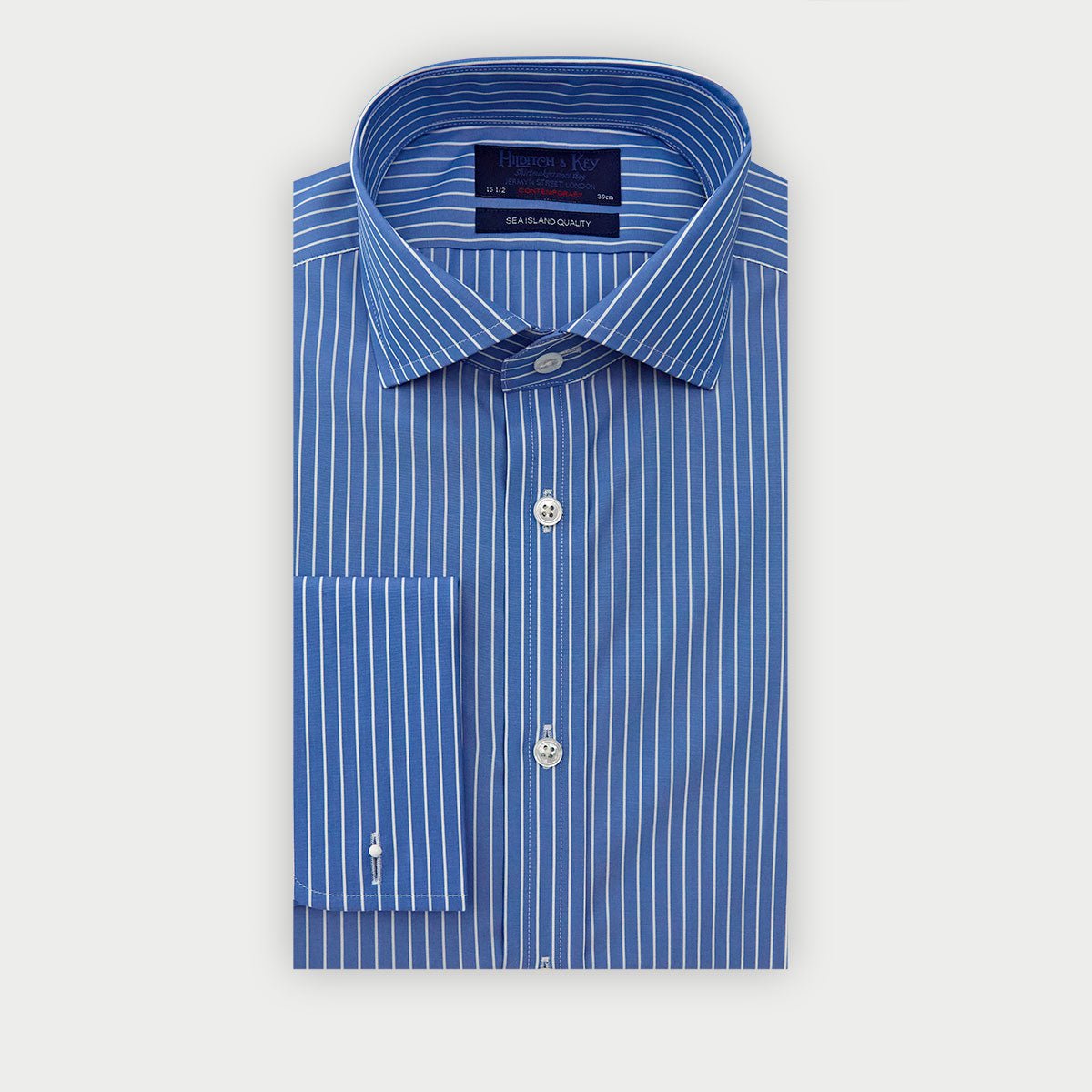 Contemporary Fit Dark White Fine Stripe Sea Island Quality Cotton Shirt With Cut Away Collar Double Cuff