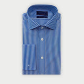 Contemporary Fit Dark Blue & White Fine Stripe Sea Island Quality Cotton Shirt with Cut-Away Collar & Double Cuff