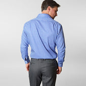 Contemporary Fit Dark Blue White Wide Check Cotton Shirt With Cut Away Collar Two Button Cuff