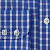 Contemporary Fit Dark Blue White Wide Check Cotton Shirt With Cut Away Collar Two Button Cuff