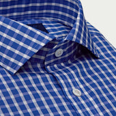 Contemporary Fit Dark Blue White Wide Check Cotton Shirt With Cut Away Collar Two Button Cuff