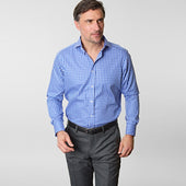 Contemporary Fit Dark Blue White Wide Check Cotton Shirt With Cut Away Collar Two Button Cuff