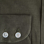 Contemporary Fit Green Fine Corduroy Shirt With Button Down Collar Two Button Cuff