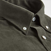 Contemporary Fit Green Fine Corduroy Shirt With Button Down Collar Two Button Cuff