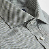 Contemporary Fit Green Micro Check Cotton Shirt With Cut Away Collar Two Button Cuff